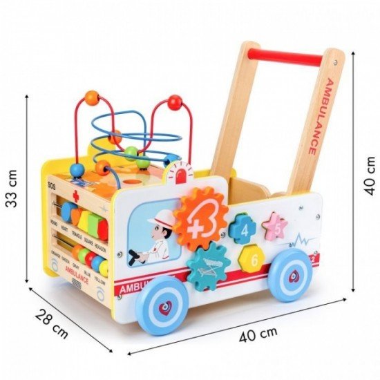 Antemergator educational din lemn Ecotoys 2 in 1 Ambulanta