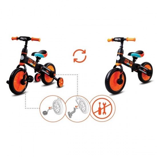 Bicicleta cu sau fara pedale si roti ajutatoare Sun Baby Molto Orange