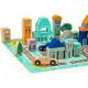 Blocuri din lemn cu covoras tip puzzle Ecotoys Orasel 161 piese