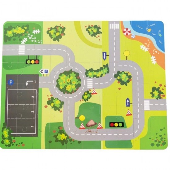 Blocuri din lemn cu covoras tip puzzle Ecotoys Orasel 196 elemente