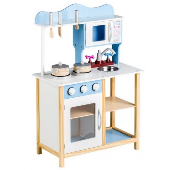 Bucatarie copii din lemn Ecotoys TK040 - Albastru
