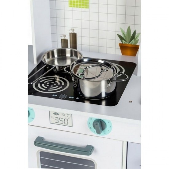 Bucatarie copii din lemn Ecotoys cu accesorii aluminiu