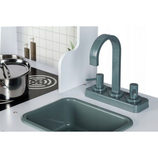 Bucatarie copii din lemn Ecotoys cu accesorii aluminiu