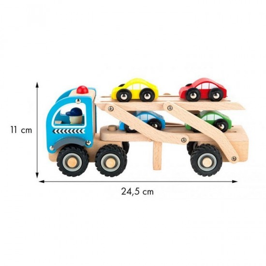 Camion trailer cu 4 masini din lemn Ecotoys TL26046