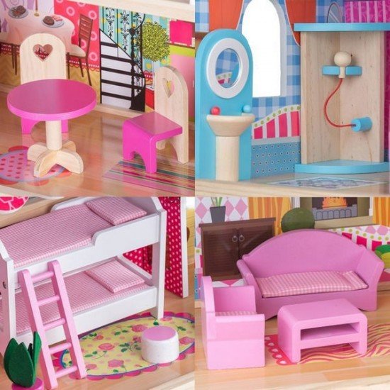 Casuta papusi Zmeurica cu 2 papusi si lift Ecotoys