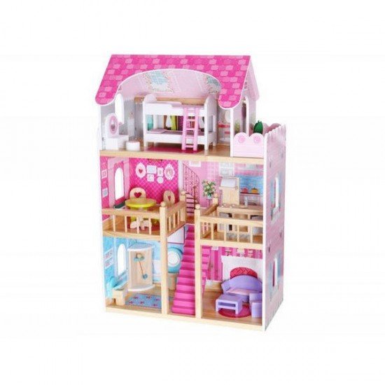 Casuta papusi de basm Zmeurica Ecotoys cu 2 papusi si lift