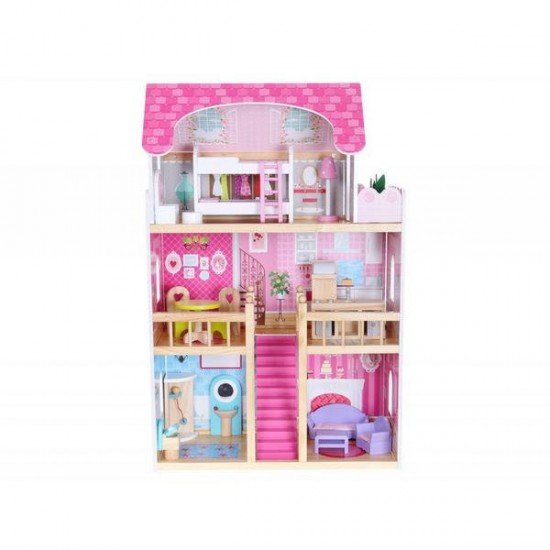 Casuta papusi de basm Zmeurica Ecotoys cu 2 papusi si lift