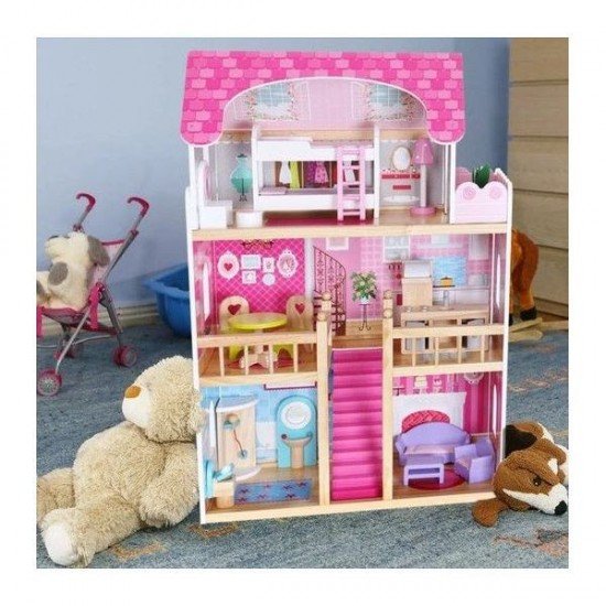 Casuta papusi de basm Zmeurica Ecotoys cu 2 papusi si lift