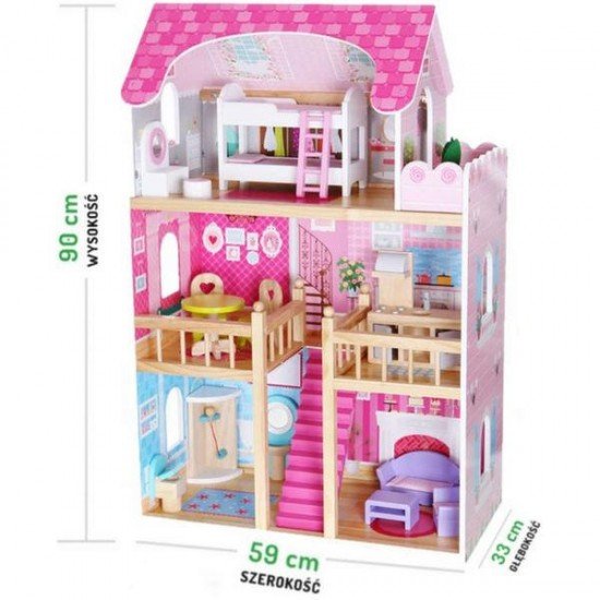 Casuta papusi de basm Zmeurica Ecotoys cu 2 papusi si lift