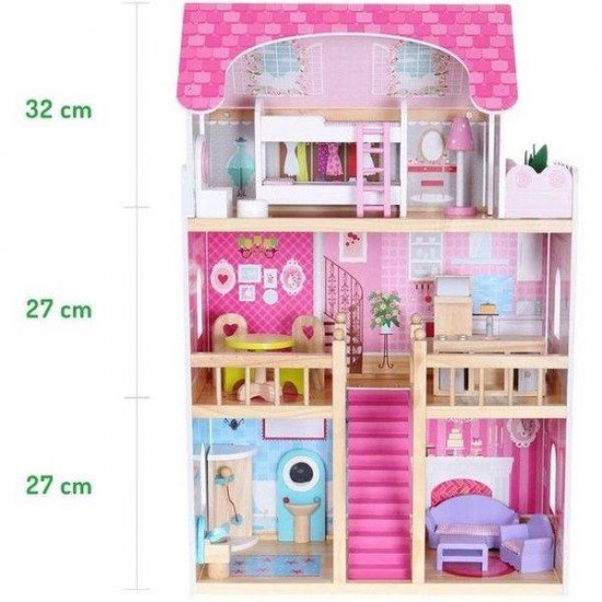 Casuta papusi de basm Zmeurica Ecotoys cu 2 papusi si lift