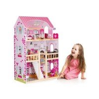 Casuta de papusi din lemn cu iluminare LED si mobilier Ecotoys HM006391