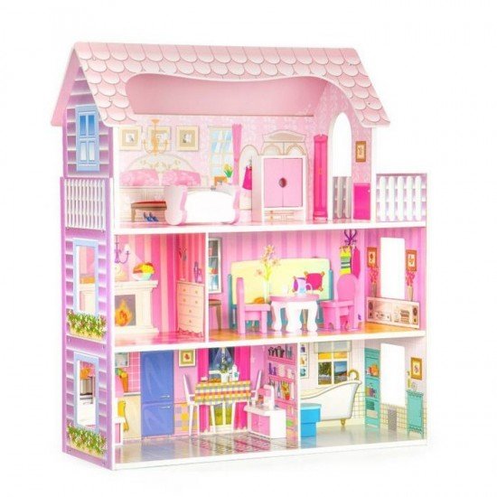 Casuta de papusi din lemn cu mobilier Ecotoys