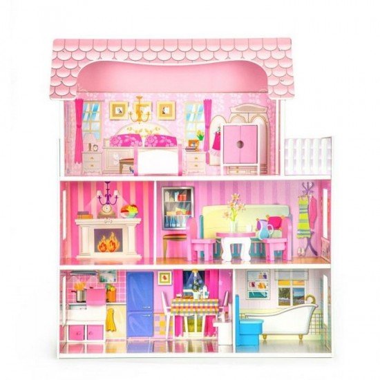 Casuta de papusi din lemn cu mobilier Ecotoys