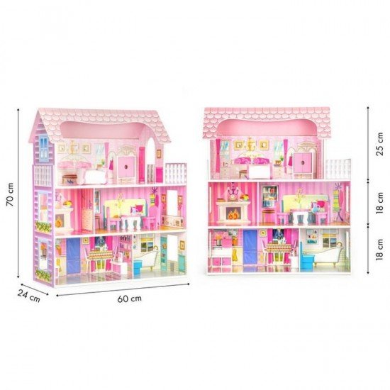 Casuta de papusi din lemn cu mobilier Ecotoys