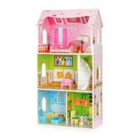 Casuta de papusi din lemn cu 3 etaje si mobilier Ecotoys