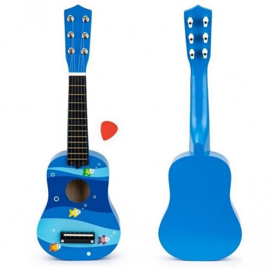 Chitara din lemn pentru copii cu corzi metalice Ecotoys Blue