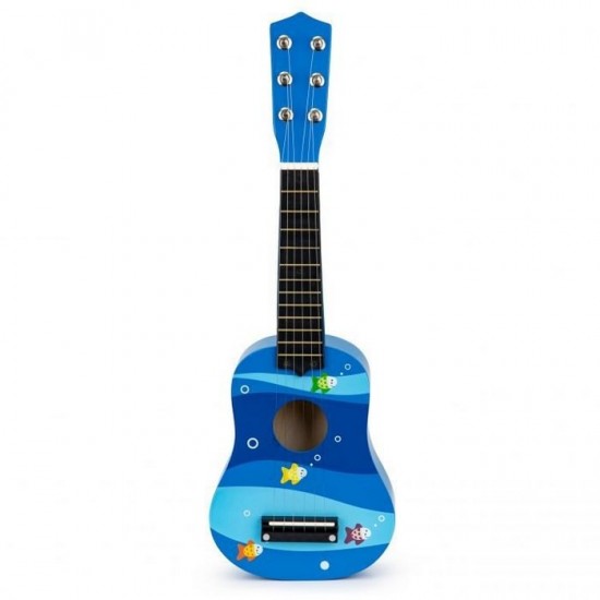 Chitara din lemn pentru copii cu corzi metalice Ecotoys Blue