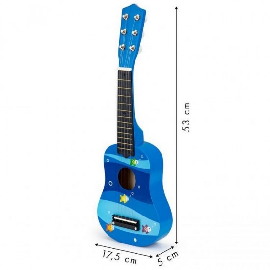 Chitara din lemn pentru copii cu corzi metalice Ecotoys Blue