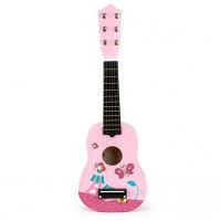 Chitara din lemn pentru copii cu corzi metalice Ecotoys Pink