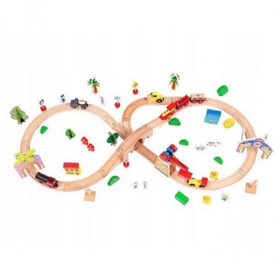 Circuit din lemn cale ferata din 78 piese Ecotoys
