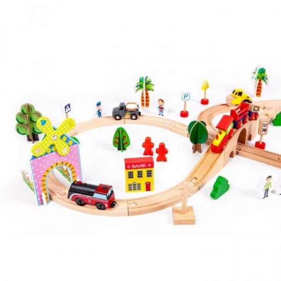 Circuit din lemn cale ferata din 78 piese Ecotoys