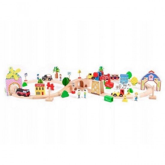 Circuit din lemn cale ferata din 78 piese Ecotoys