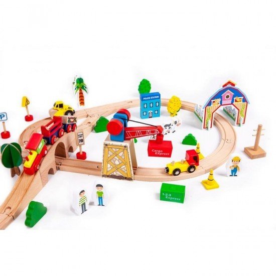 Circuit din lemn cale ferata din 78 piese Ecotoys