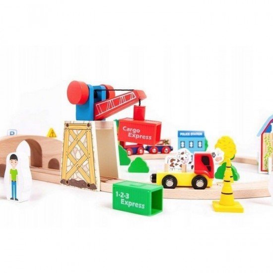 Circuit din lemn cale ferata din 78 piese Ecotoys