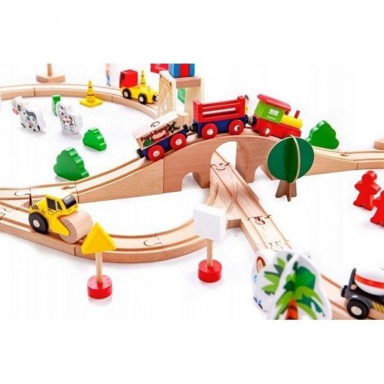 Circuit din lemn cale ferata din 78 piese Ecotoys