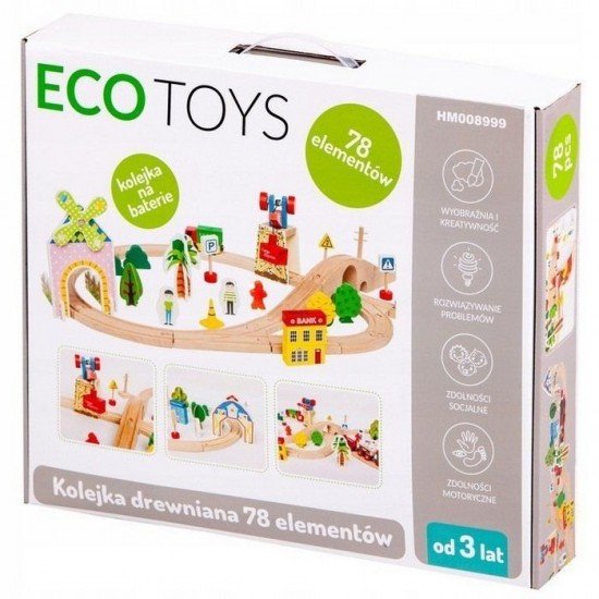 Circuit din lemn cale ferata din 78 piese Ecotoys