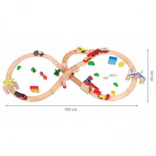 Circuit din lemn cale ferata din 78 piese Ecotoys