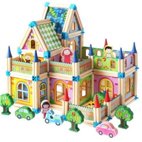 Set constructie din lemn Castel Ecotoys