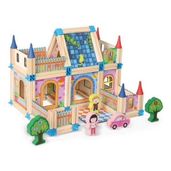Set constructie din lemn Castel Ecotoys