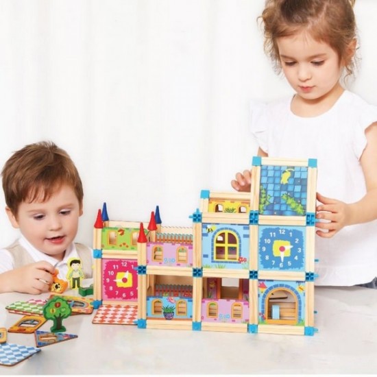 Set constructie din lemn Castel Ecotoys