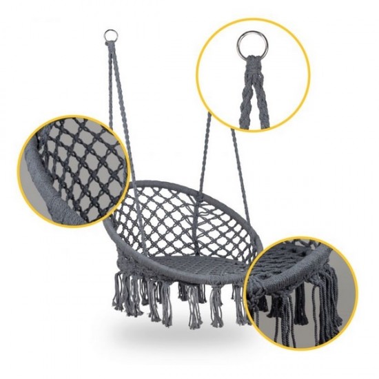 Leagan suspendat pentru interior/exterior, cu spatar, cuib de barza, gri, GW-076