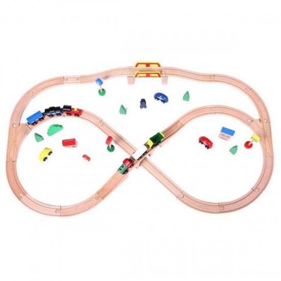 Set trenulet lemn 49 piese Ecotoys