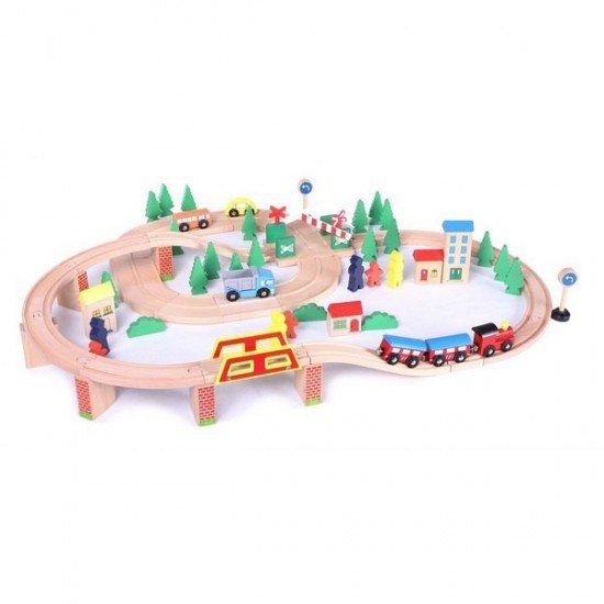 Set trenulet lemn 75 piese Ecotoys