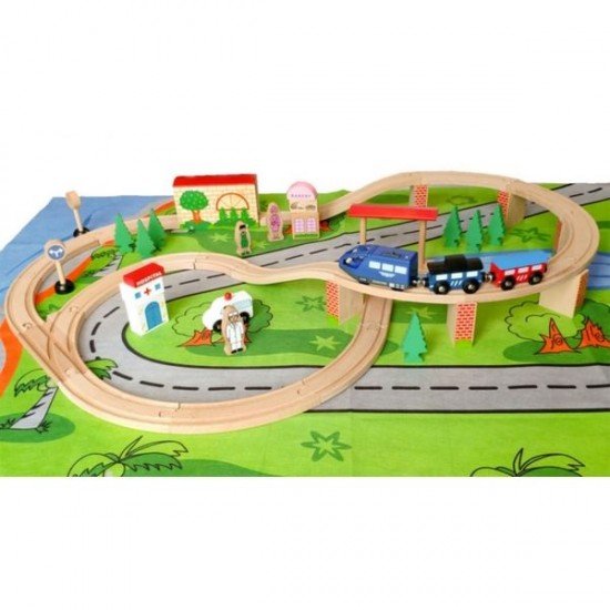 Set trenulet lemn 50 de piese Ecotoys