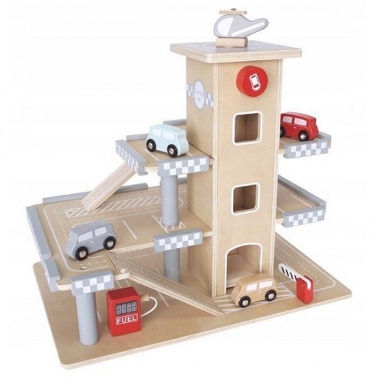 Parcare din lemn cu etaje, lift si masinute Ecotoys