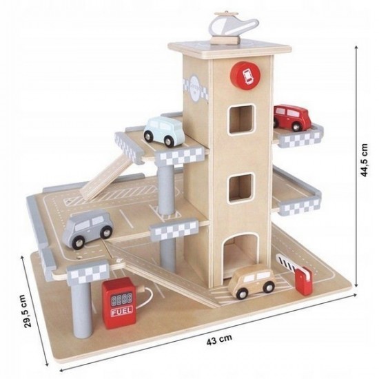 Parcare din lemn cu etaje, lift si masinute Ecotoys
