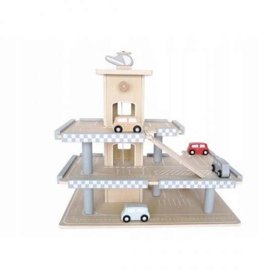 Parcare din lemn cu etaje, lift si masinute Ecotoys