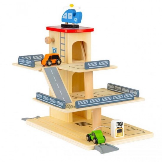 Rampa cu garaj, lift din lemn si masinute Ecotoys