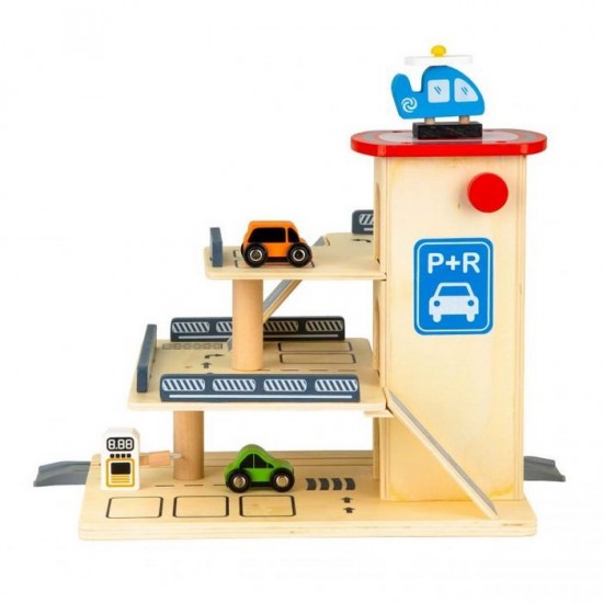 Rampa cu garaj, lift din lemn si masinute Ecotoys