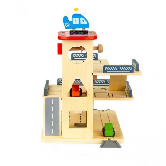 Rampa cu garaj, lift din lemn si masinute Ecotoys