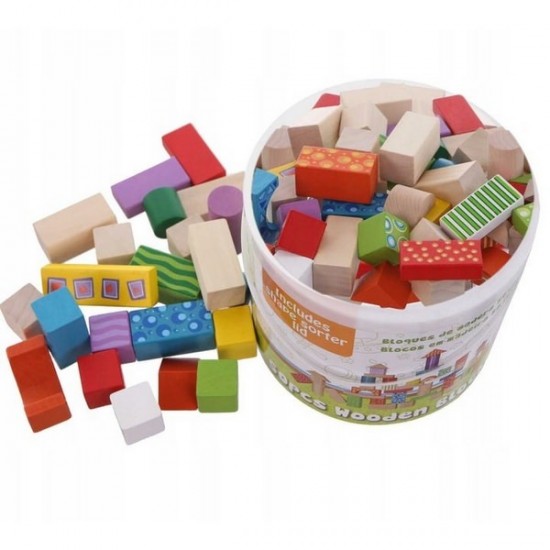 Set 50 de cuburi din lemn Ecotoys