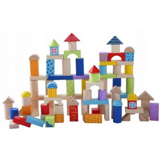 Set 50 de cuburi din lemn Ecotoys