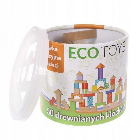 Set 50 de cuburi din lemn Ecotoys