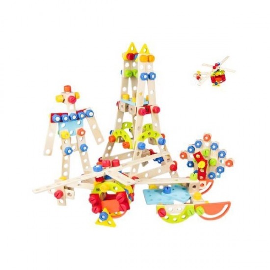 Set blocuri de construit din lemn 120 piese