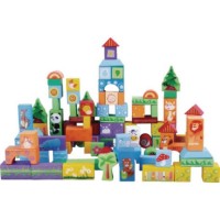 Set educational cu blocuri din lemn 100 piese animalute Ecotoys