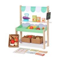 Stand magazin din lemn Ecotoys cu 37 accesorii